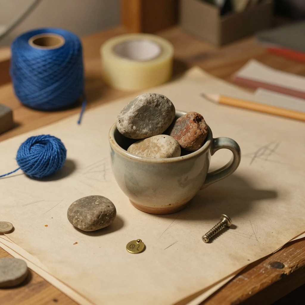 Exactly three important rocks in a cup.